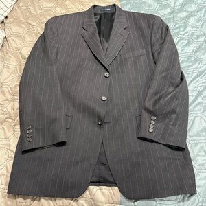 Vintage Ralph Lauren Suit Jacket 43 R Gray Wool Striped & Pants 38W X 30L
